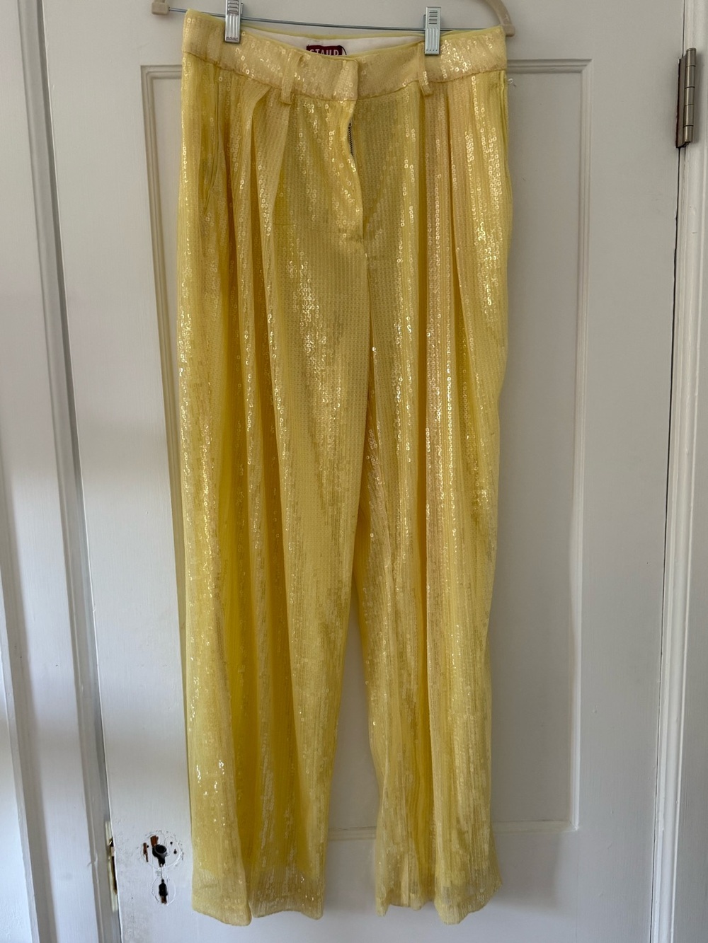 New Staud Luisa Sequin Pants in Sunray Butter Yellow in Size 8 - Picture 8 of 13
